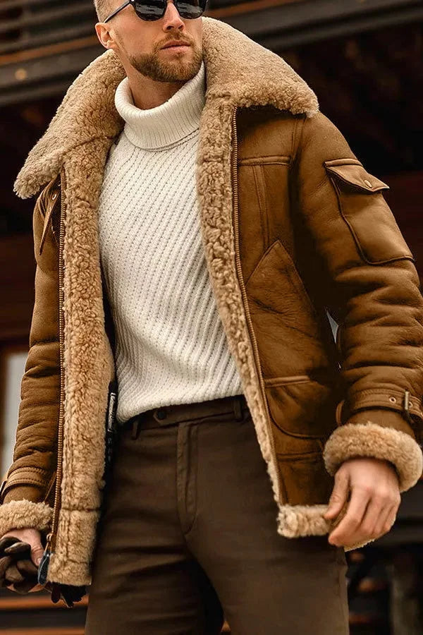 Stylowa skórzana kurtka pilota Camel - Leonardo-Jasny brązowy-S-Trend Polska