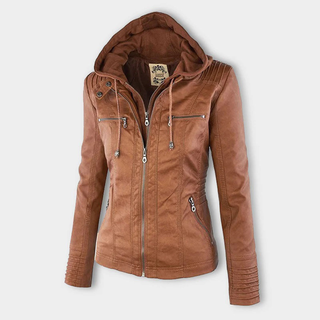 Stylowa skórzana letnia kurtka dla kobiet - Elara-Khaki-S-Trend Polska