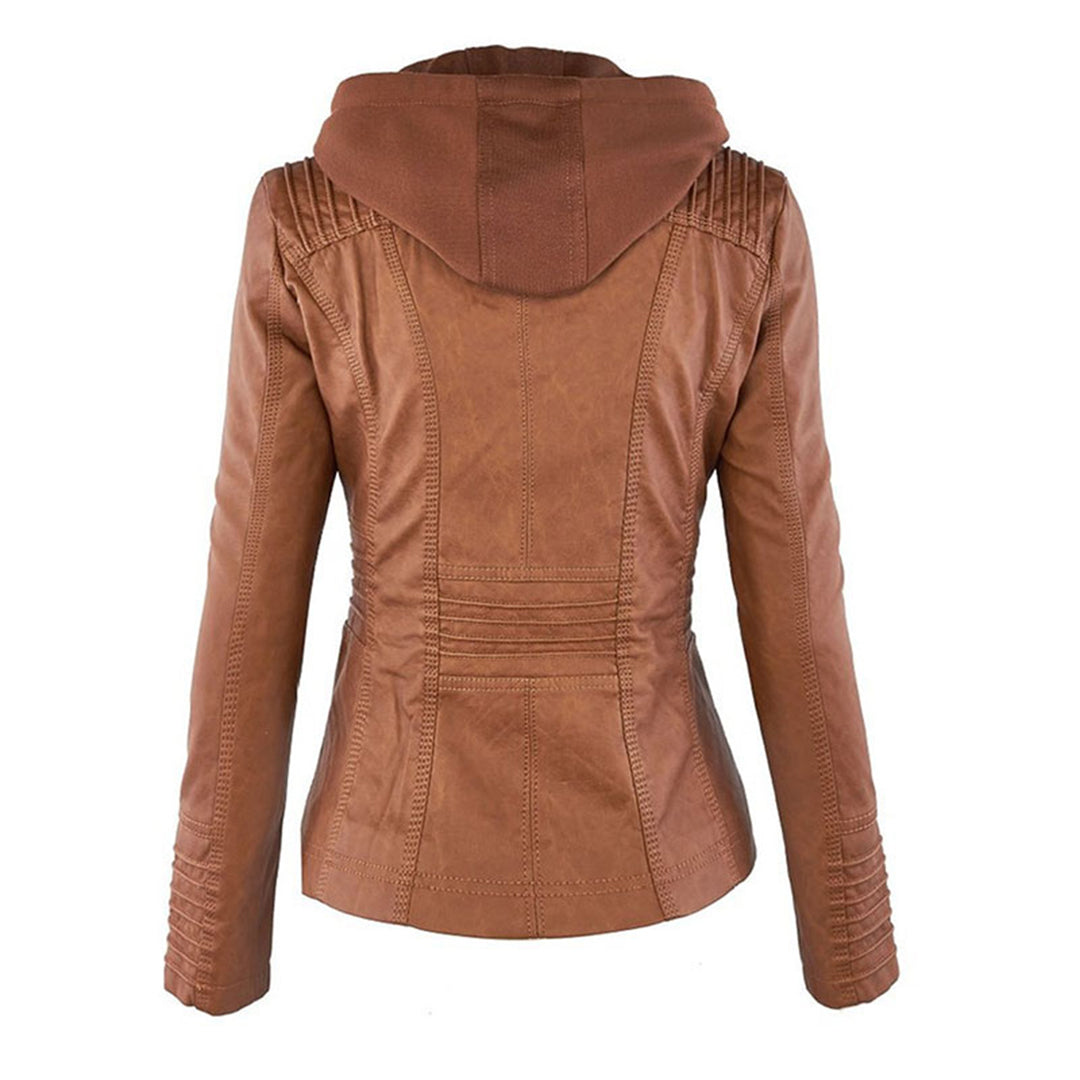 Stylowa skórzana letnia kurtka dla kobiet - Elara-Khaki-S-Trend Polska