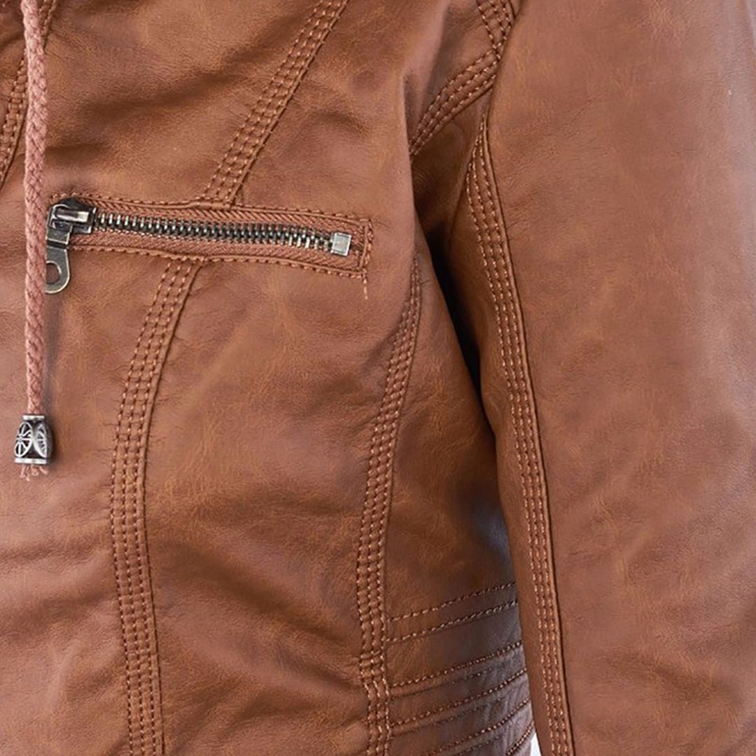 Stylowa skórzana letnia kurtka dla kobiet - Elara-Khaki-S-Trend Polska