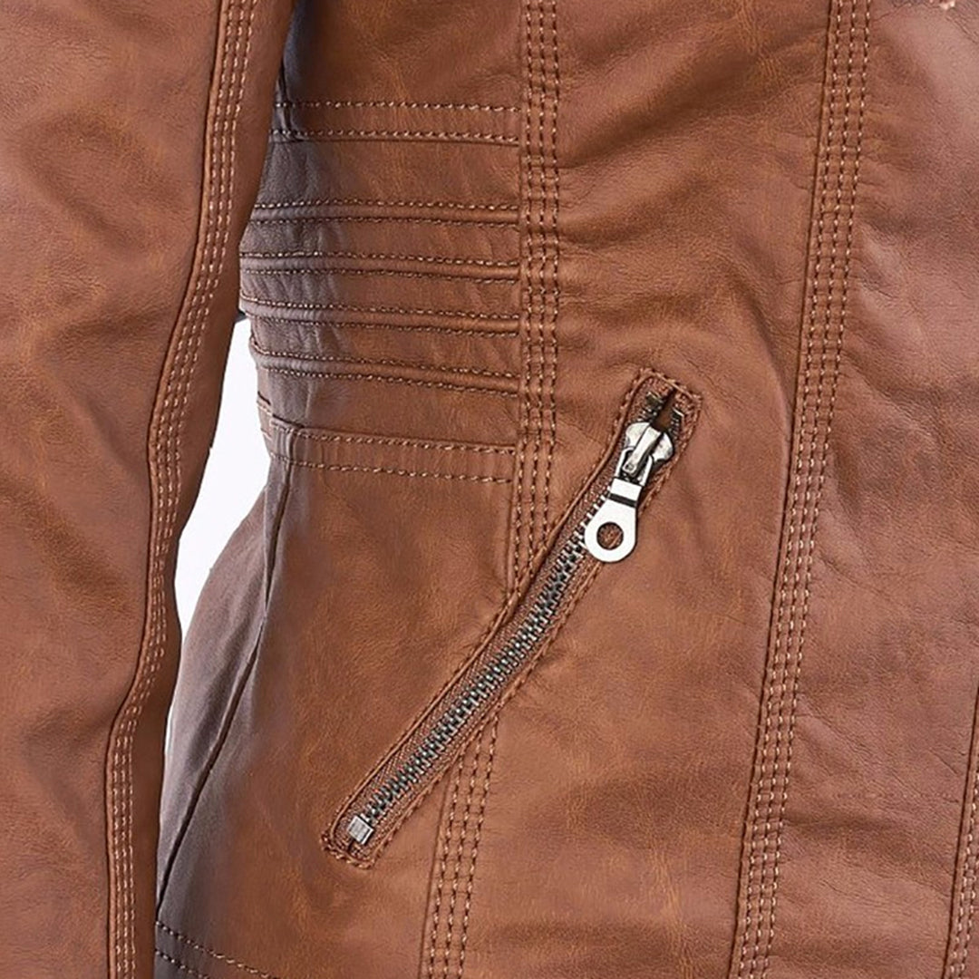 Stylowa skórzana letnia kurtka dla kobiet - Elara-Khaki-S-Trend Polska