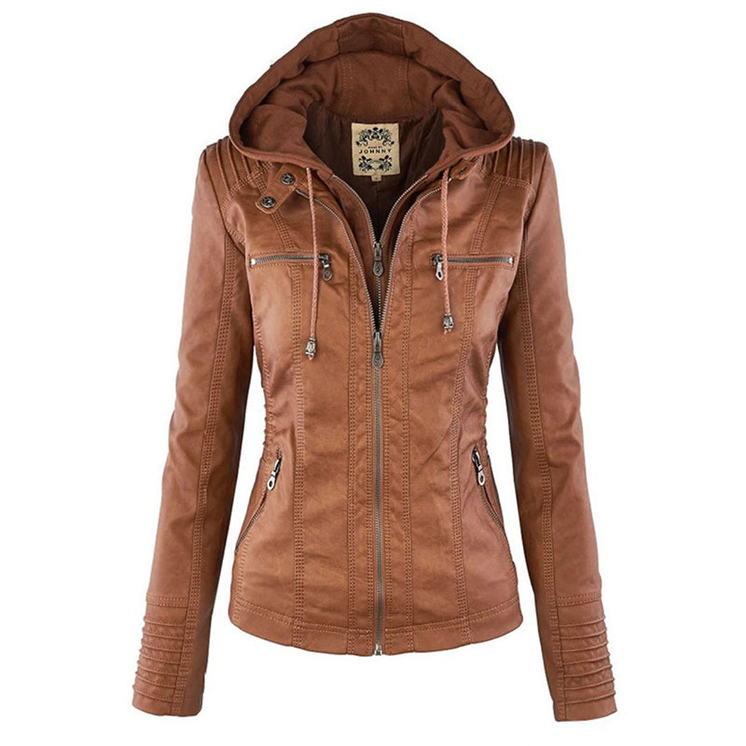 Stylowa skórzana letnia kurtka dla kobiet - Elara-Khaki-S-Trend Polska