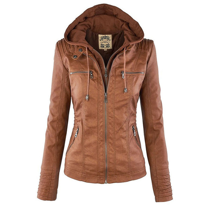 Stylowa skórzana letnia kurtka dla kobiet - Elara-Khaki-S-Trend Polska