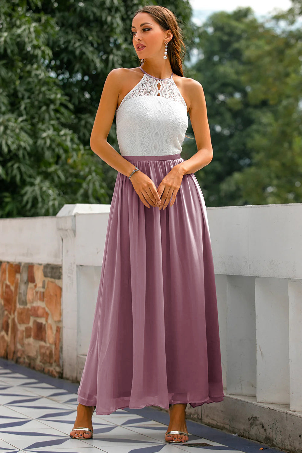 Stylowa sukienka dla gości weselnych z odkrytymi plecami - Isabella-Vintage Mauve-EU32-Trend Polska