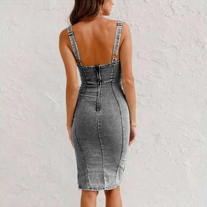 Stylowa sukienka midi z rozcięciem – Rike-Niebieski-S-Trend Polska