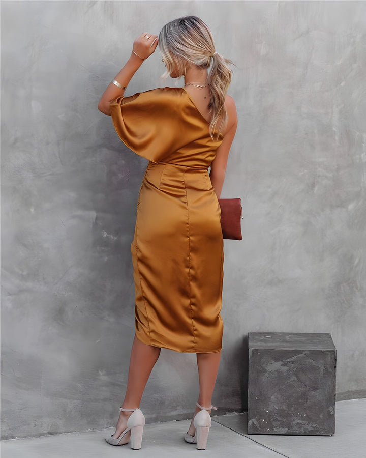 Stylowa sukienka wieczorowa na jedno ramię - Celeste-Niebieski-S-Trend Polska
