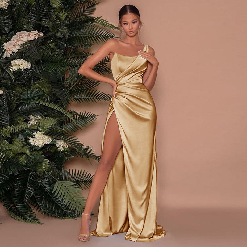 Stylowa suknia maxi - LuxeSilk-Złoto-S-Trend Polska