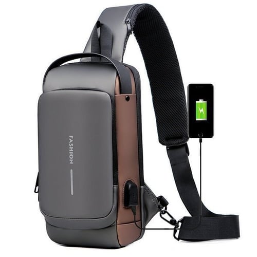 Stylowa torba crossbody zapobiegająca kradzieży - Nina-Szary & Brązowy-Trend Polska