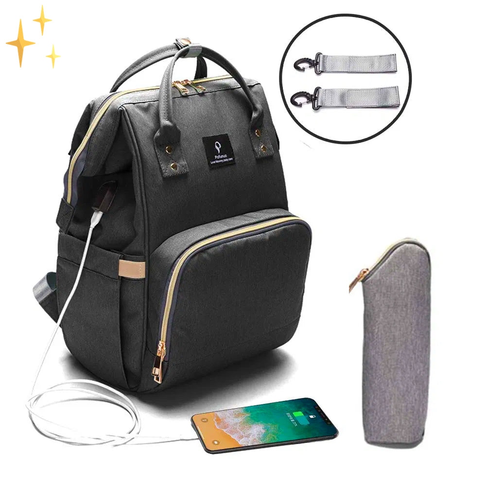 Stylowa torba na pieluchy z funkcją plecaka i ładowarką USB – ParentPack-Czarny-Trend Polska