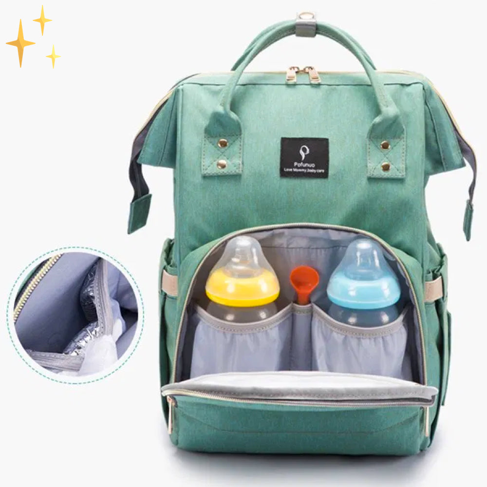 Stylowa torba na pieluchy z funkcją plecaka i ładowarką USB – ParentPack-Zielony-Trend Polska