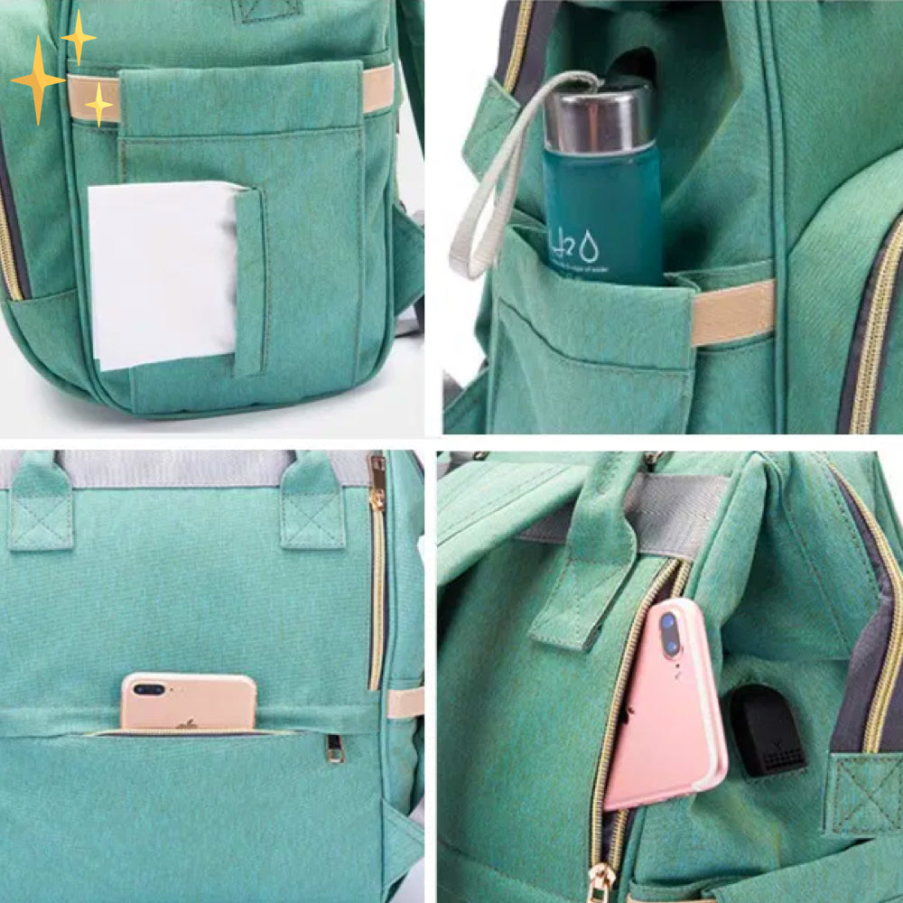 Stylowa torba na pieluchy z funkcją plecaka i ładowarką USB – ParentPack-Zielony-Trend Polska