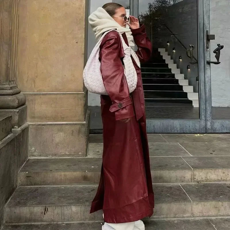 Stylowa wegańska skórzana kurtka damska - Viviette-Brązowy-S-Trend Polska