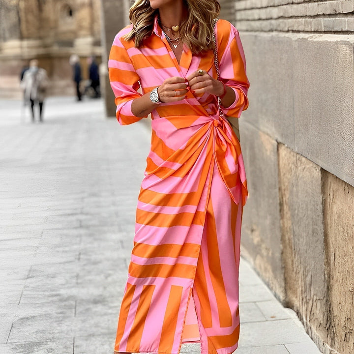 Stylowa wielokolorowa sukienka maxi - Fiona-Pomarańczowy-S-Trend Polska
