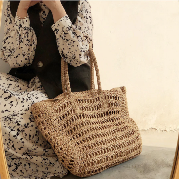 Stylowa Woven Torba Damska - BreezeTote-brązowy-Trend Polska