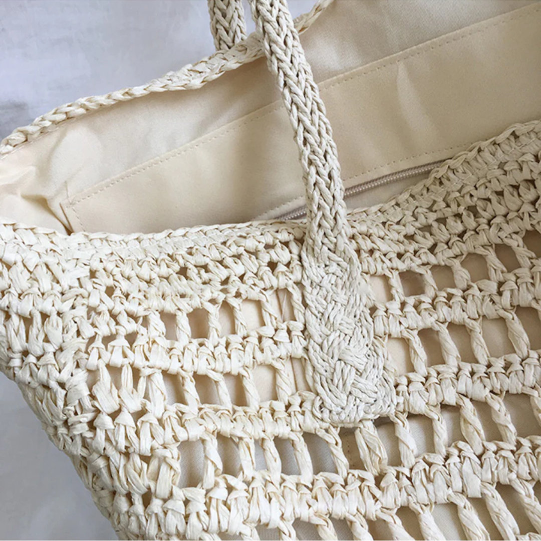 Stylowa Woven Torba Damska - BreezeTote-brązowy-Trend Polska