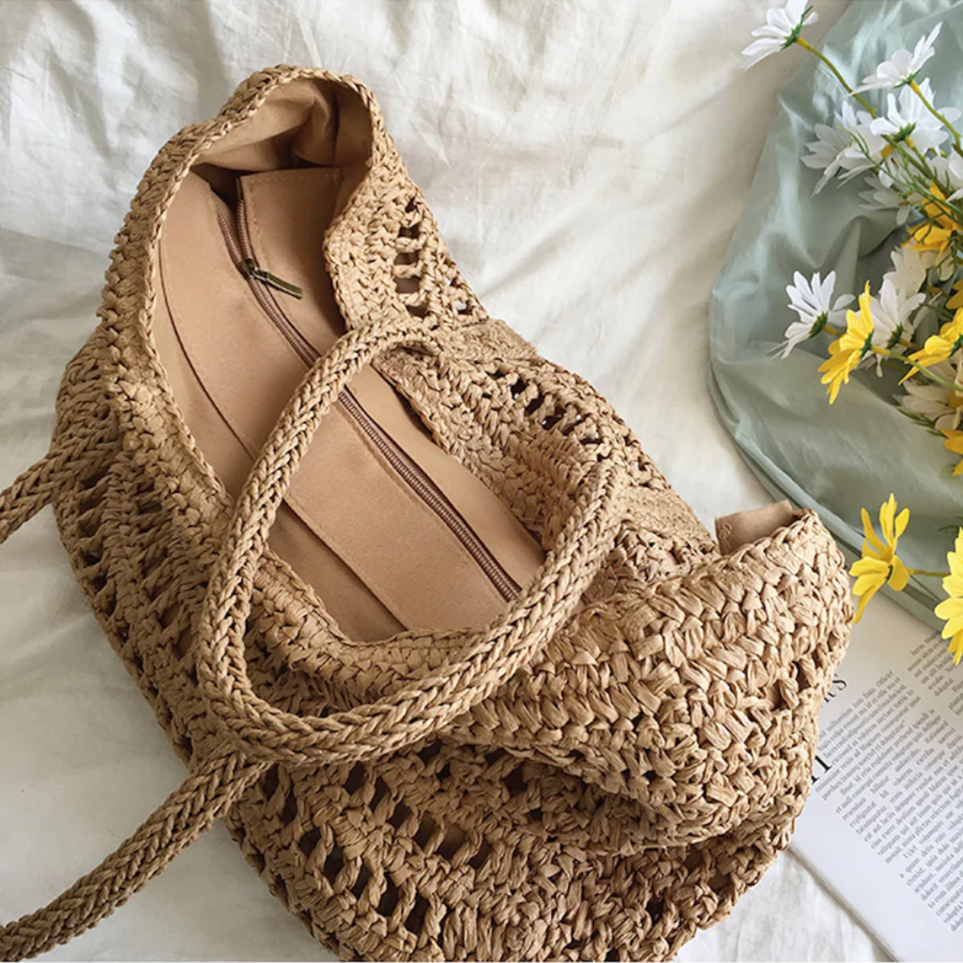 Stylowa Woven Torba Damska - BreezeTote-brązowy-Trend Polska
