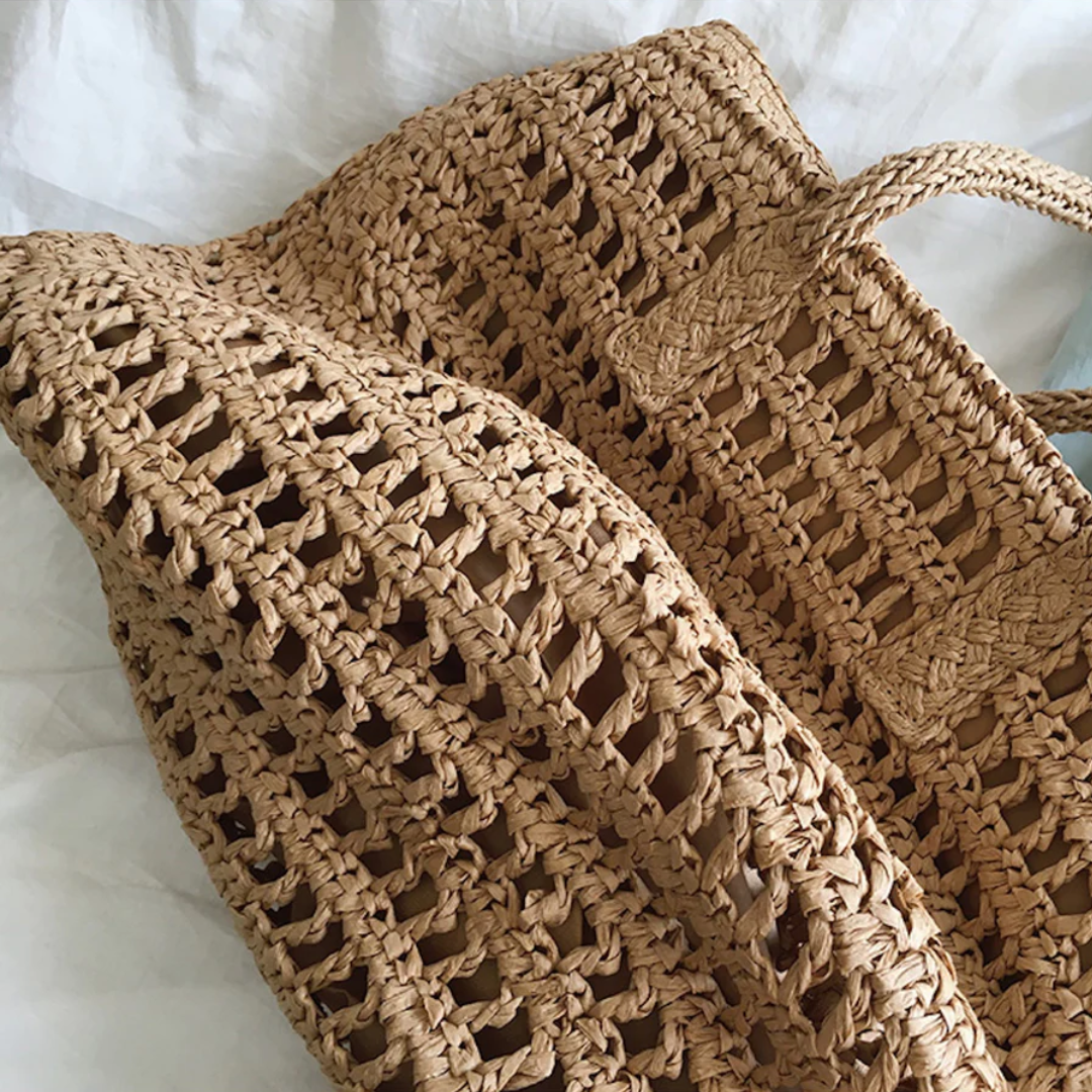 Stylowa Woven Torba Damska - BreezeTote-brązowy-Trend Polska