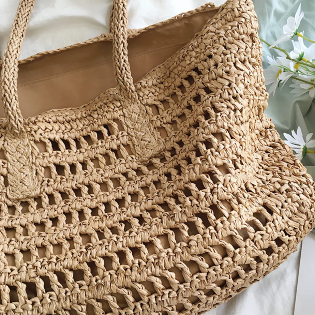 Stylowa Woven Torba Damska - BreezeTote-brązowy-Trend Polska