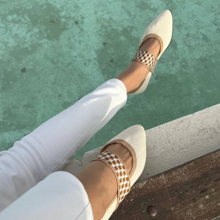 Stylowe damskie letnie buty z ostrym noskiem - Lina-36-Beżowy-Trend Polska