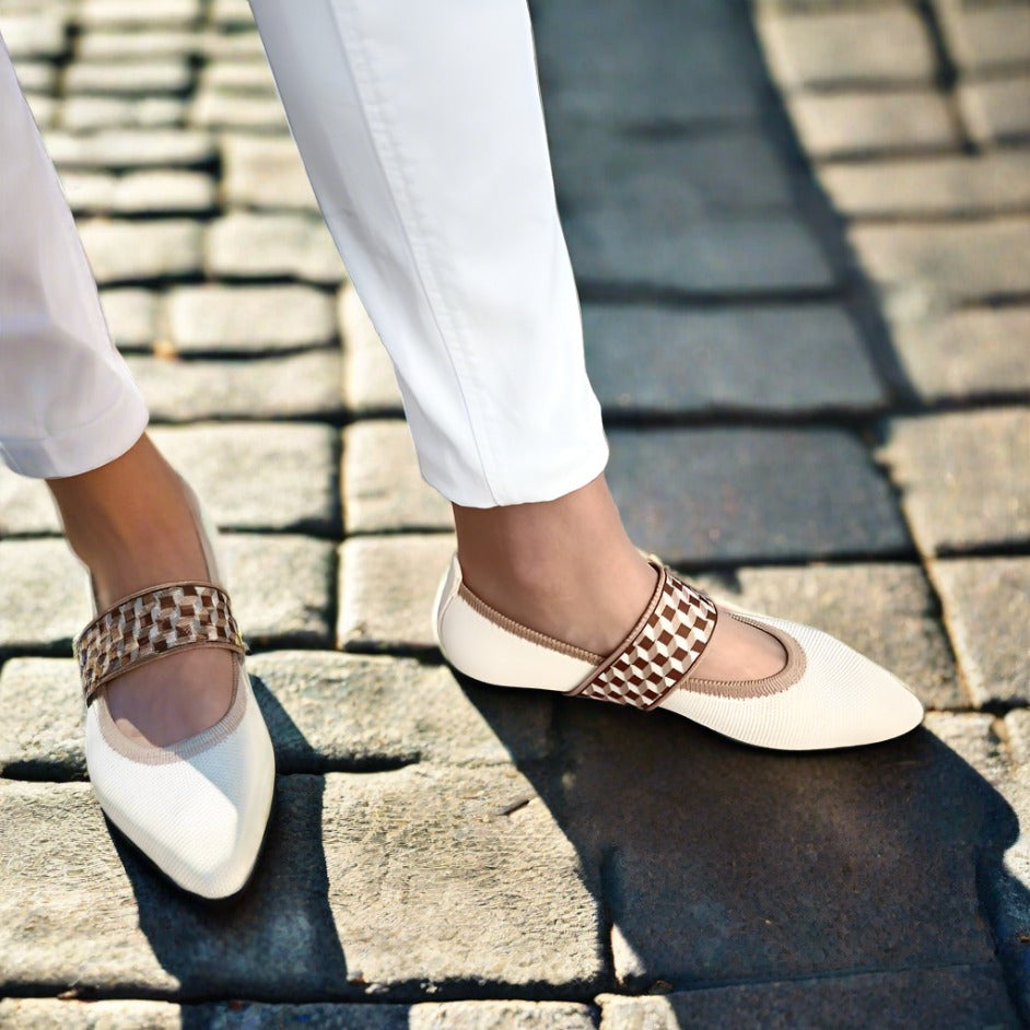 Stylowe damskie letnie buty z ostrym noskiem - Lina-36-Beżowy-Trend Polska