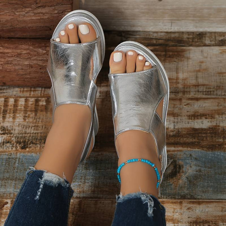 Stylowe damskie ortopedyczne letnie buty na koturnie z frędzlami – Tilda-36-Złoty-Trend Polska