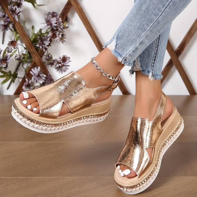 Stylowe damskie ortopedyczne letnie buty na koturnie z frędzlami – Tilda-36-Złoty-Trend Polska