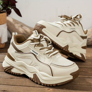 Stylowe Damskie Sneakersy na Wysokiej Podeszwie – Romi-Beżowy-35-Trend Polska