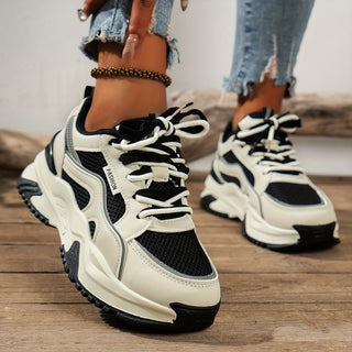 Stylowe Damskie Sneakersy na Wysokiej Podeszwie – Romi-Beżowy-35-Trend Polska