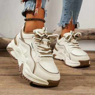 Stylowe Damskie Sneakersy na Wysokiej Podeszwie – Romi-Beżowy-35-Trend Polska