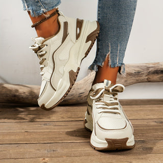 Stylowe Damskie Sneakersy na Wysokiej Podeszwie – Romi-Beżowy-35-Trend Polska