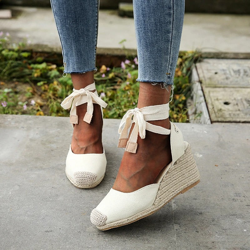 Stylowe espadryle sandały dla kobiet – Maribel-Biały-35-Trend Polska