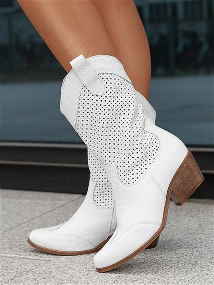 Stylowe i Oddychające Cowboyskie Botki - Savannah-Biały-35-Trend Polska