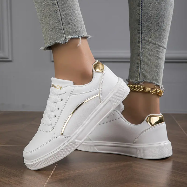 Stylowe lekkie sneakersy damskie - Elena-Złoto-36-Trend Polska
