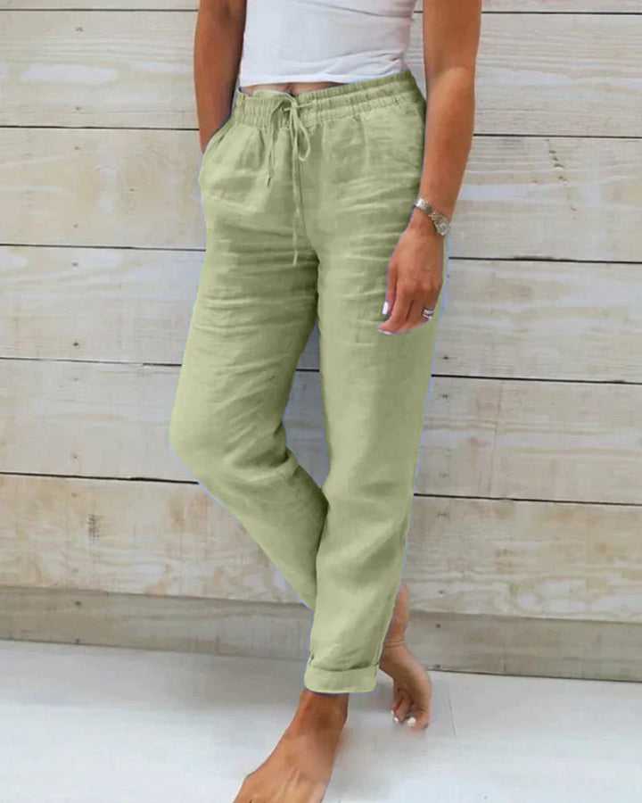 Stylowe lniane spodnie dla kobiet – Selina-Zielony-XS-Trend Polska