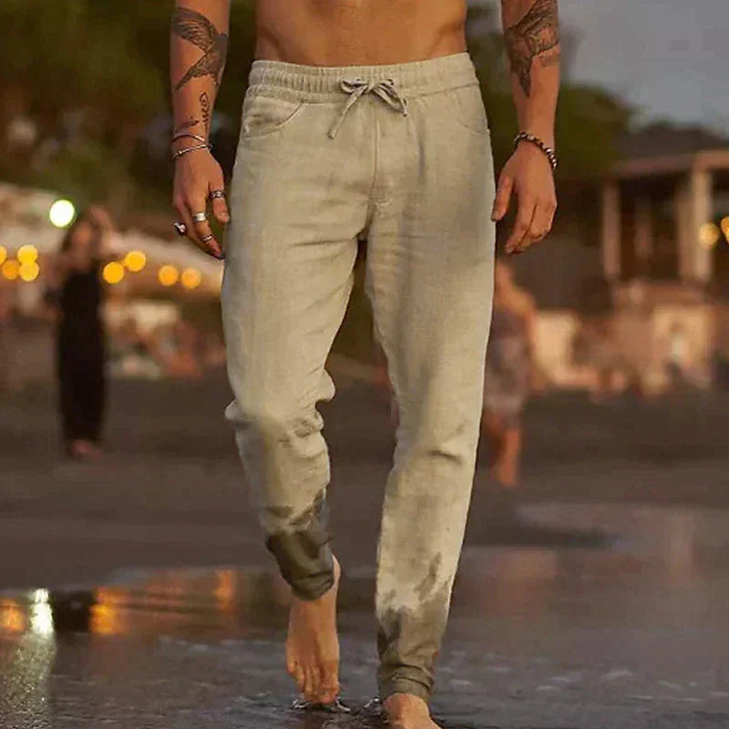 Stylowe lniane spodnie męskie - Theo-Khaki-S-Trend Polska