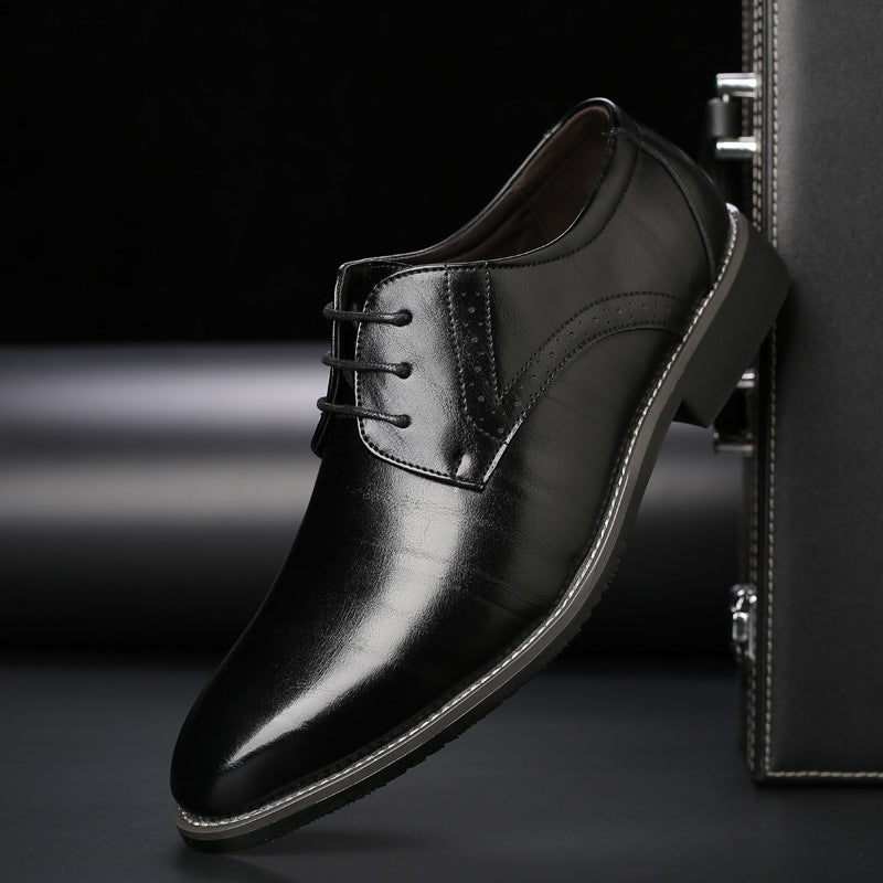 Stylowe męskie buty sznurowane z detalami brogue - Lennard-Czarny-39-Trend Polska