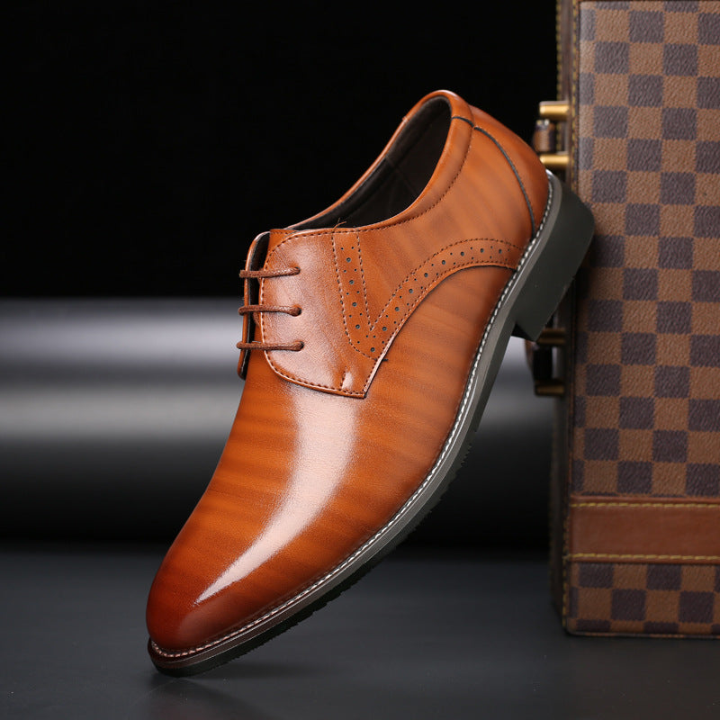 Stylowe męskie buty sznurowane z detalami brogue - Lennard-Żółty-39-Trend Polska