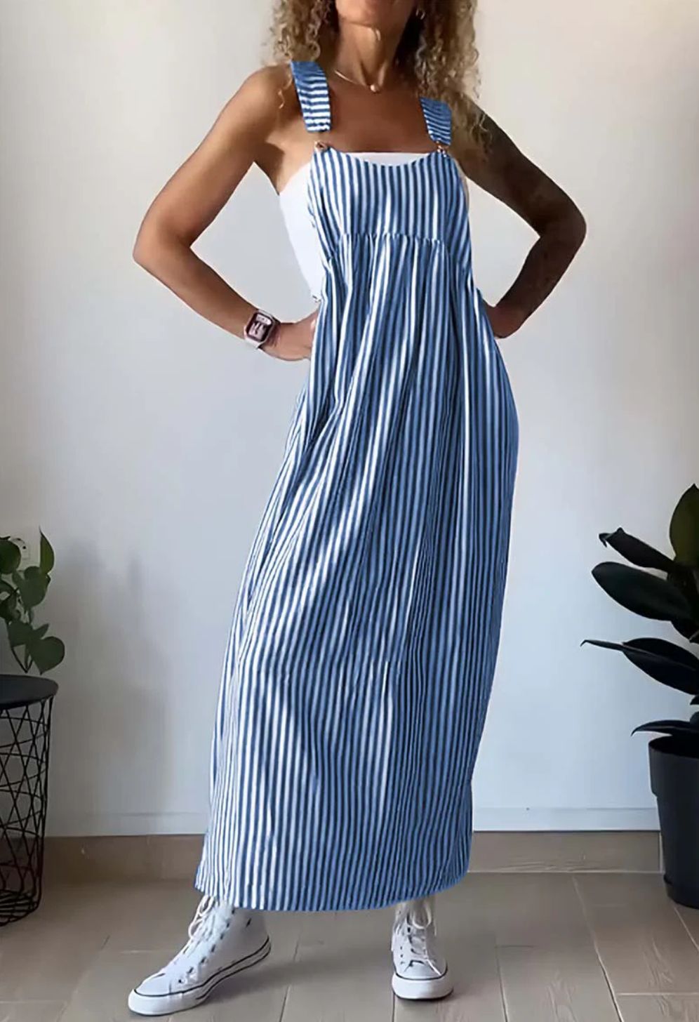 Stylowy casualowy kombinezon w paski z wygodnym krojem – Liana-Niebieski-S-Trend Polska
