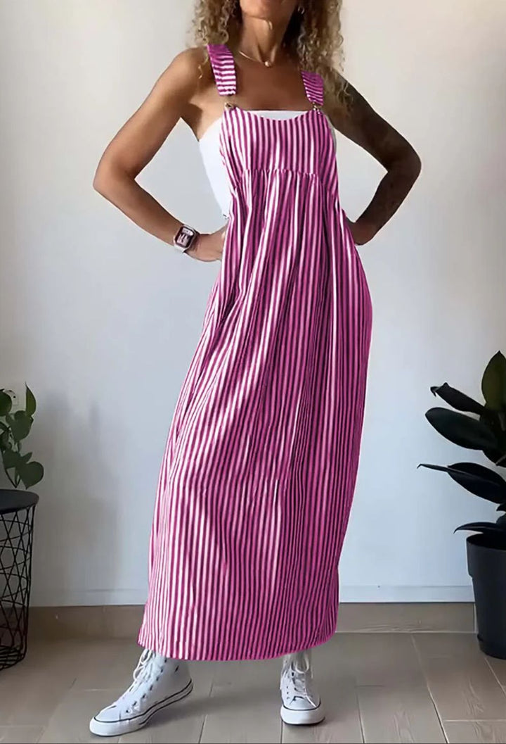 Stylowy casualowy kombinezon w paski z wygodnym krojem – Liana-Szary-S-Trend Polska
