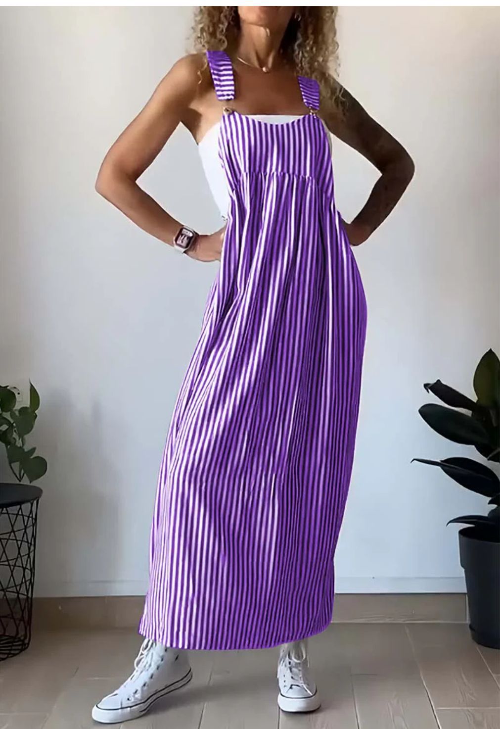 Stylowy casualowy kombinezon w paski z wygodnym krojem – Liana-Szary-S-Trend Polska