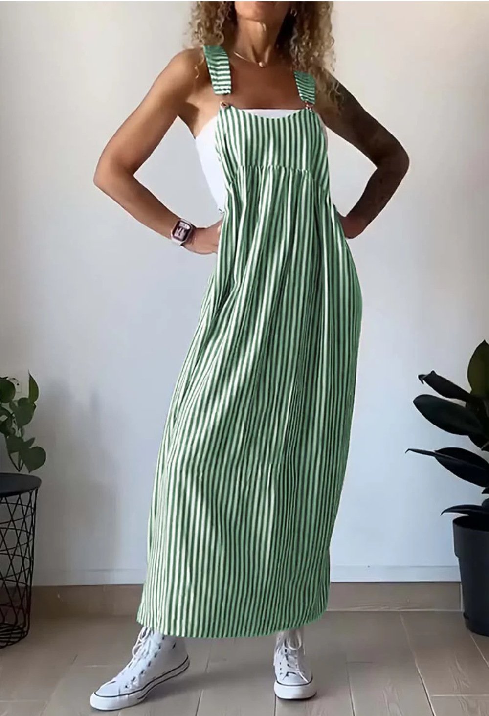 Stylowy casualowy kombinezon w paski z wygodnym krojem – Liana-Zielony-S-Trend Polska
