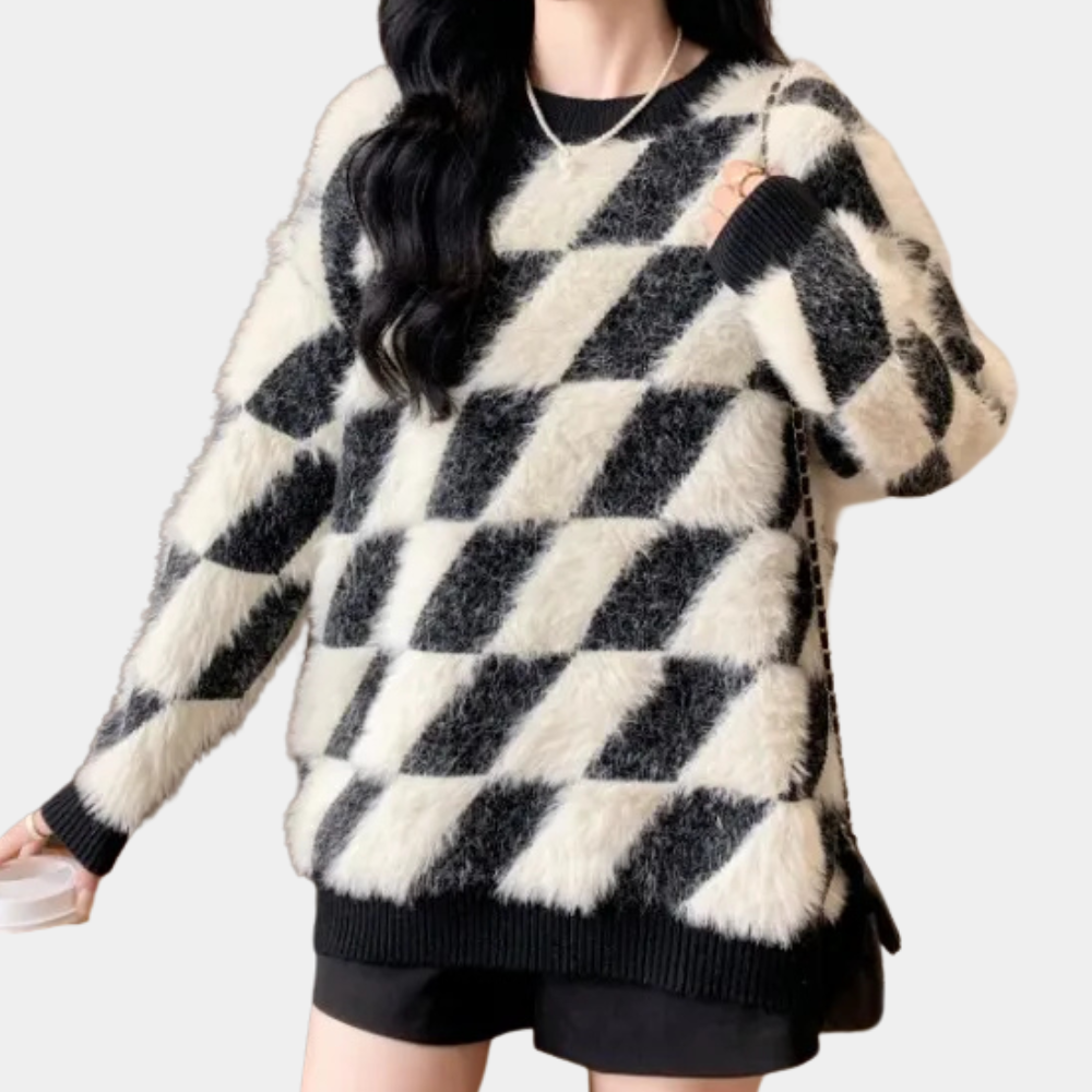 Stylowy czarno-biały sweter damski - Odette-Trend Polska
