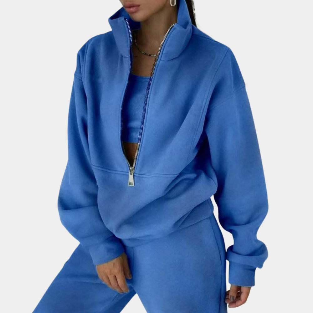 Stylowy damski dres z bluzą i zamkiem błyskawicznym – Rihanna-Niebieski-S-Trend Polska