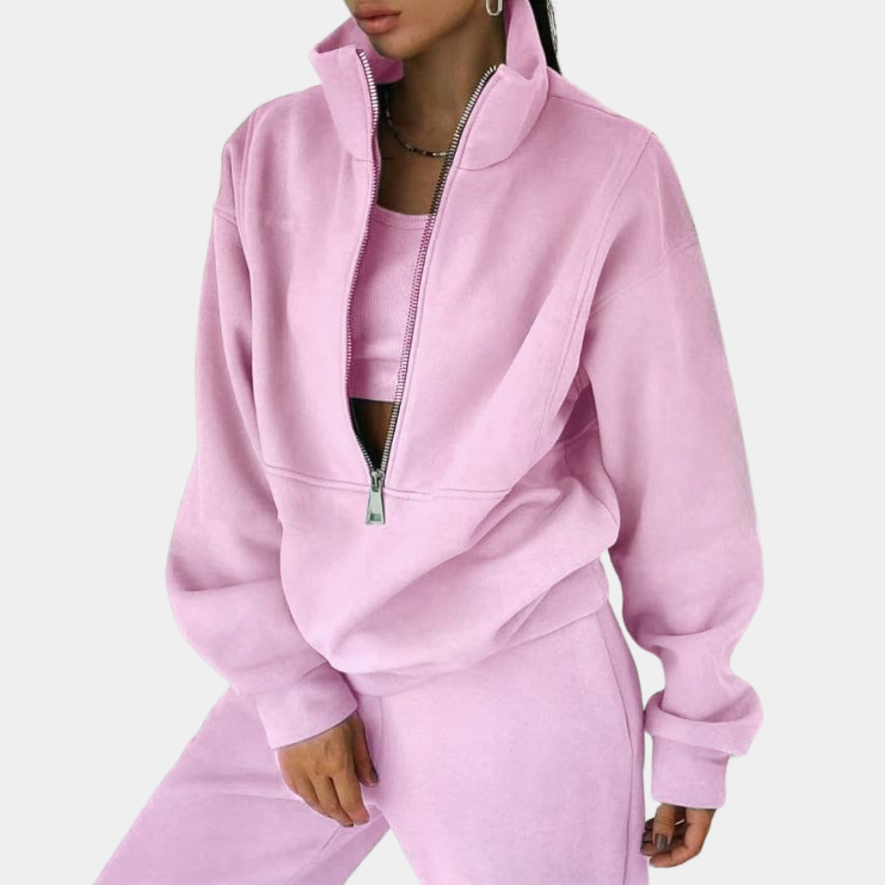 Stylowy damski dres z bluzą i zamkiem błyskawicznym – Rihanna-Róża-S-Trend Polska