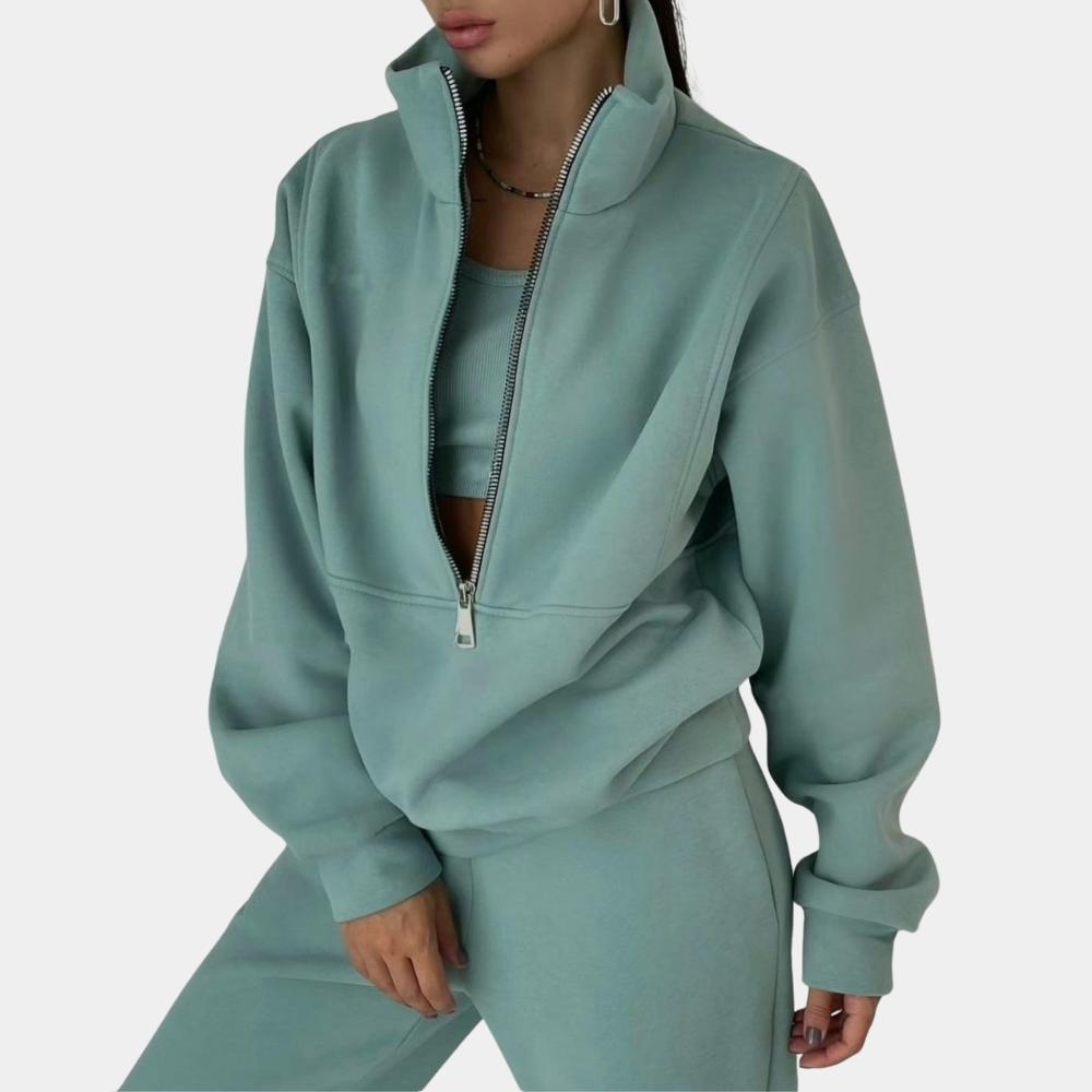 Stylowy damski dres z bluzą i zamkiem błyskawicznym – Rihanna-Zielony-S-Trend Polska