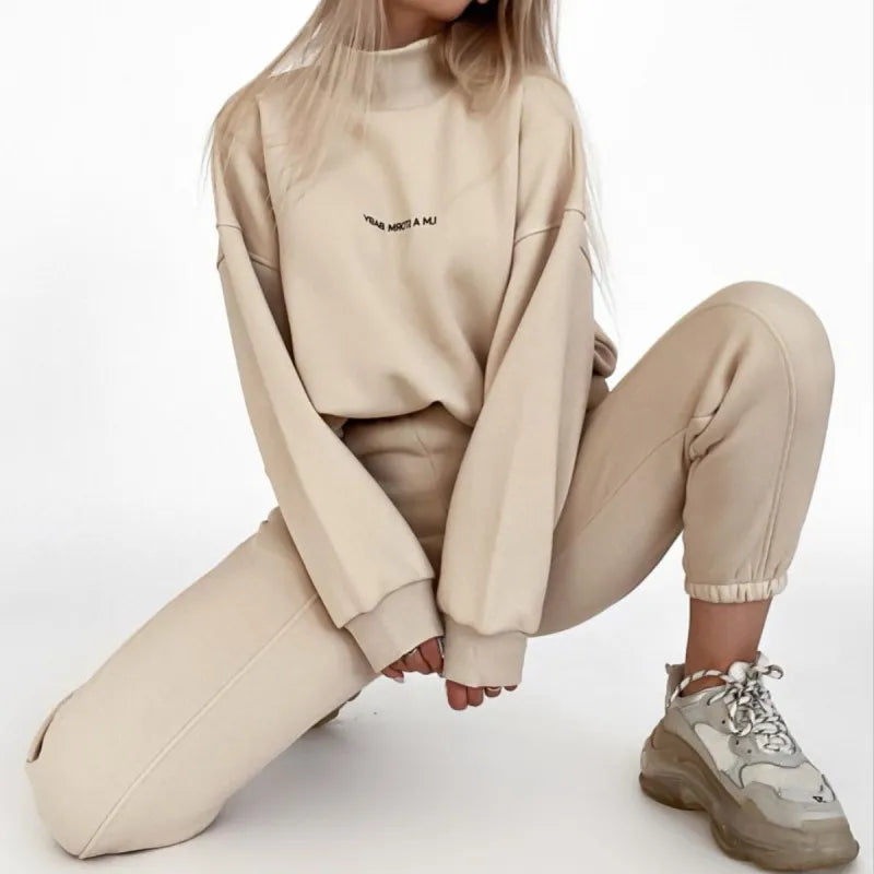 Stylowy Damski Zestaw Treningowy - Jade-Beżowy-XS-Trend Polska