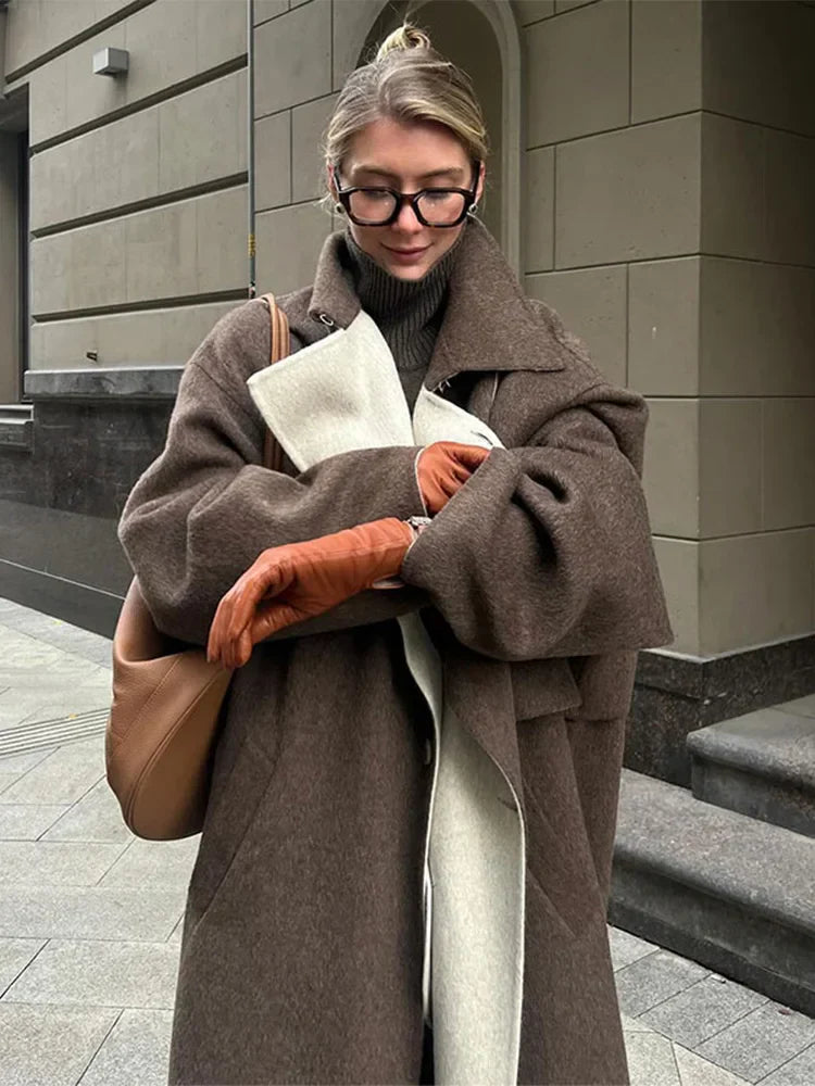 Stylowy Długi Wełniany Płaszczy Damski - Ella-S-Trend Polska