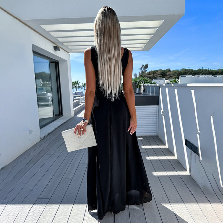 Stylowy festynowy kombinezon damski z wyglądem sukienki – Lorena-Czarny-S-Trend Polska