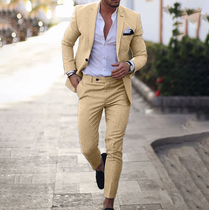 Stylowy garnitur męski - Lucas-Khaki-M-Trend Polska