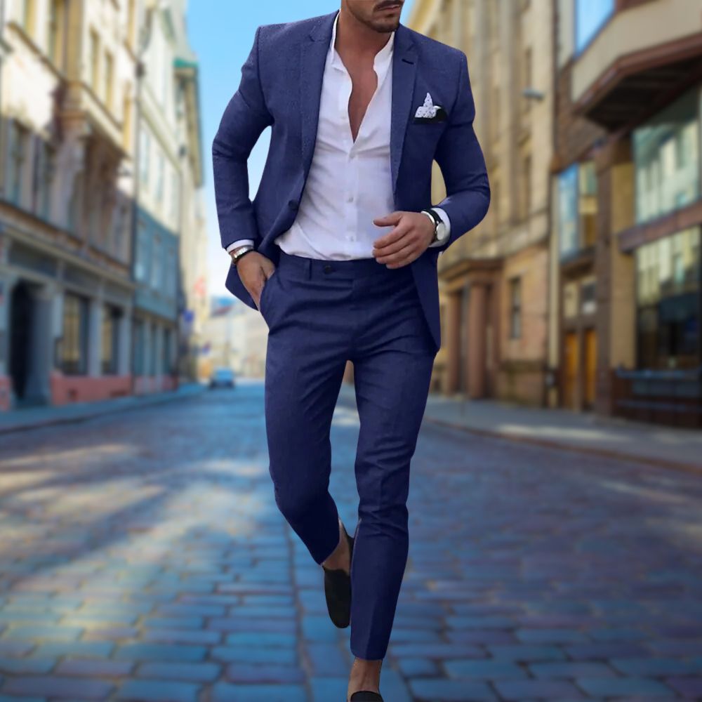 Stylowy garnitur męski Slim Fit - Noah-ciemnoniebieski-XS-Trend Polska